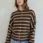 Hailey Button Down Cardigan in Cabana Stripe Brown-Orange, front view
