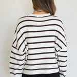 Hailey Button Down Cardigan in Cabana Stripe Cream-Brown, back view
