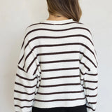 Hailey Button Down Cardigan in Cabana Stripe Cream-Brown, back view