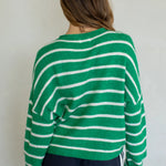 Hailey Button Down Cardigan in Kelly green cabana stripe, back
