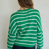 Hailey Button Down Cardigan in Kelly green cabana stripe, back