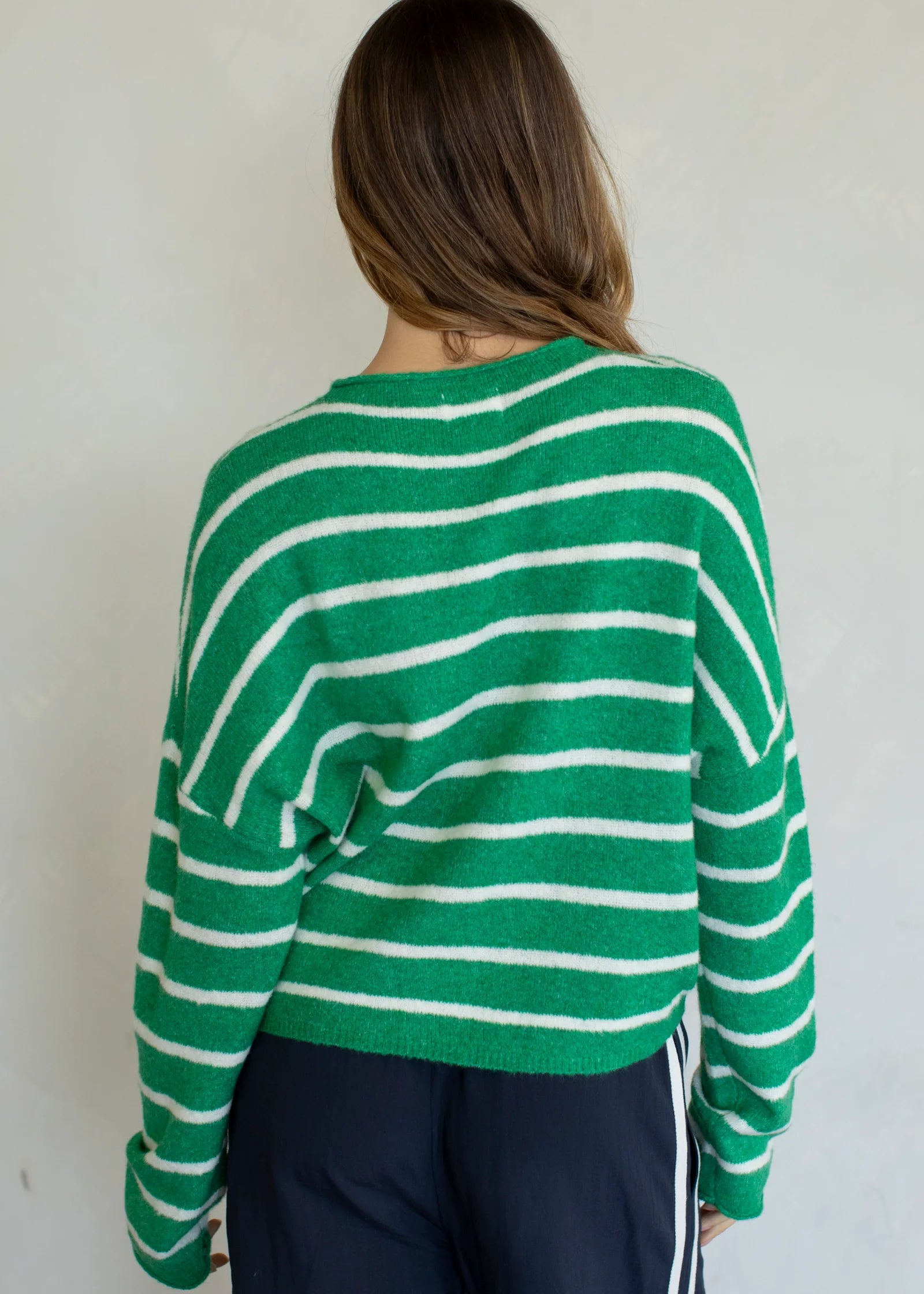 Things Between Piper Cardigan Cabana Stripe Kelly Green, back
