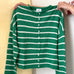 Things Between Piper Cardigan Cabana Stripe Kelly Green -  flat lay front view