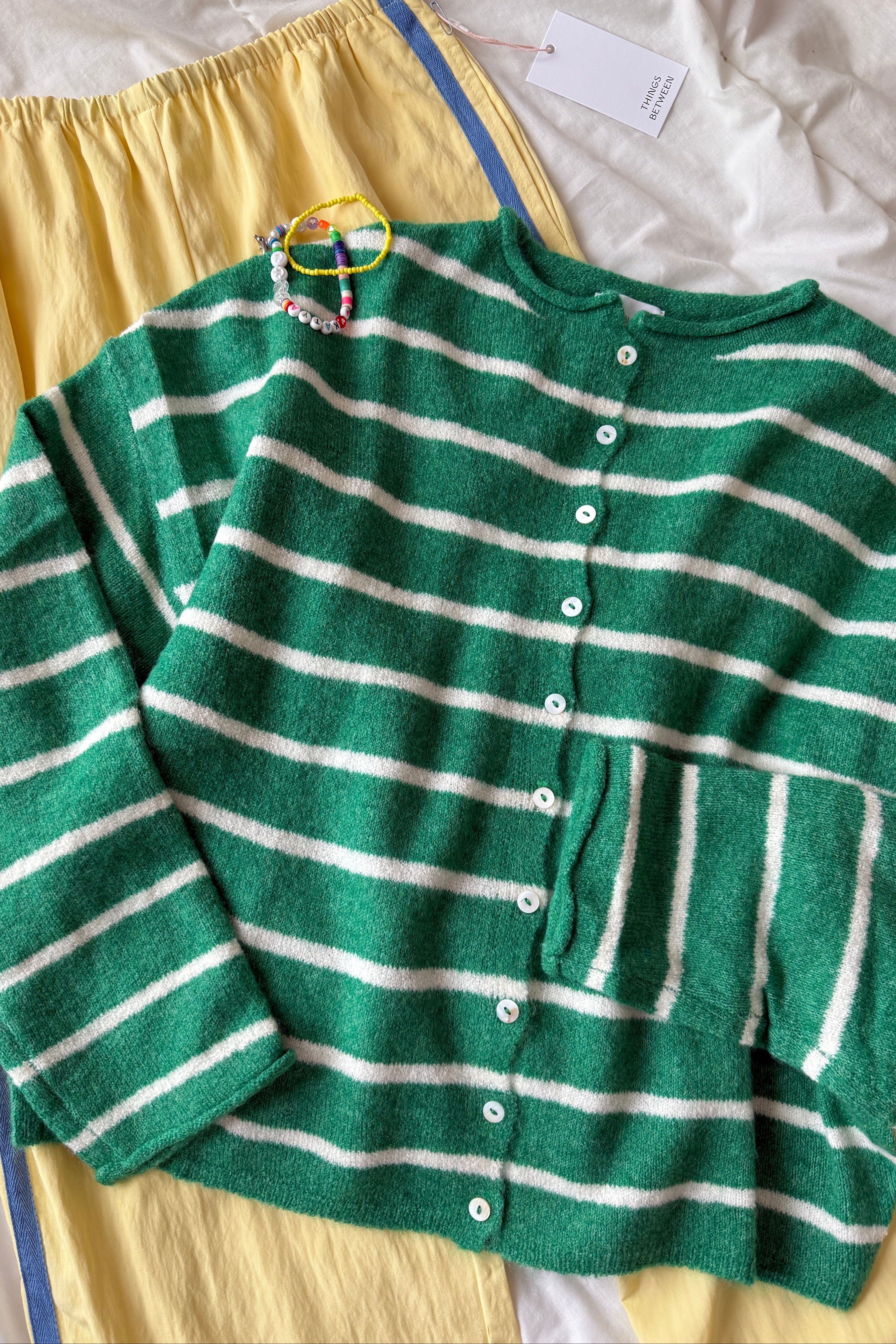 Hailey Button Down Cardigan -  Cabana Stripe - Kelly Green