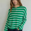 Hailey Button Down Cardigan in Kelly green cabana stripe, front view