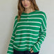 Hailey Button Down Cardigan in Kelly green cabana stripe, front view