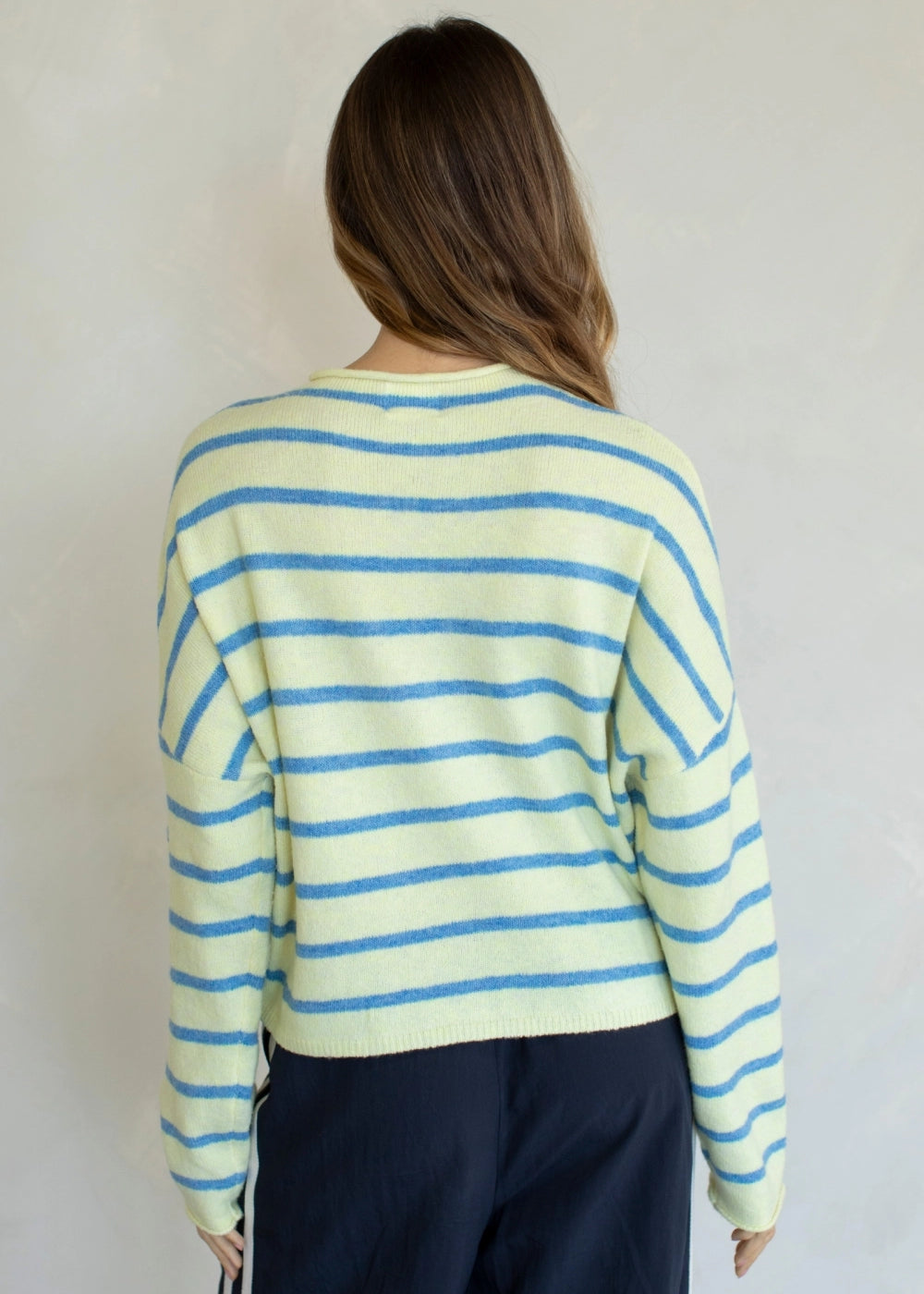 Things Between Piper Cardigan Cabana Stripe Light Yellow, back view