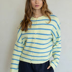 Hailey Button Down Cardigan in Cabana Stripe Light Yellow, front view