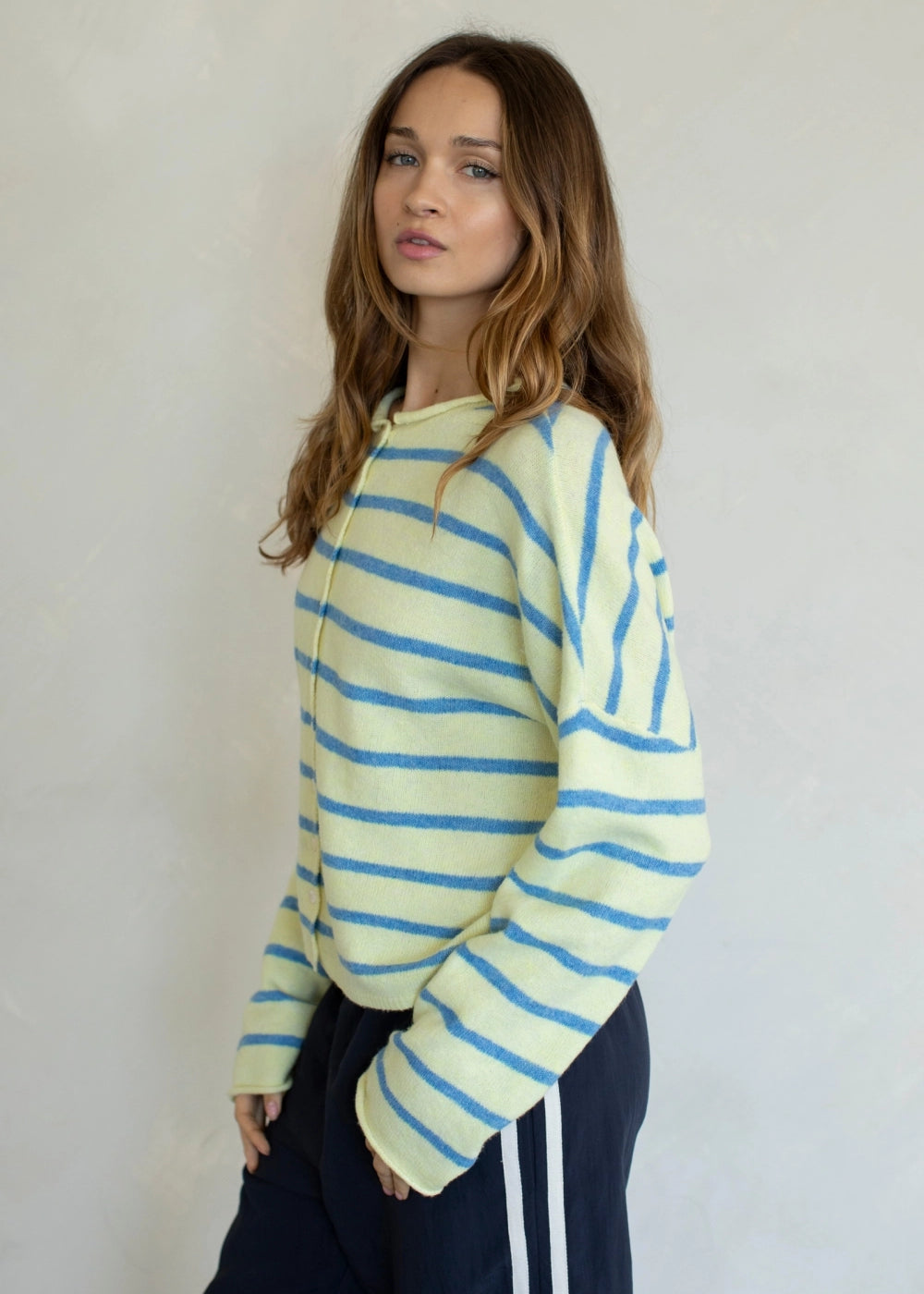 Things Between Piper Cardigan Cabana Stripe Light Yellow, side view