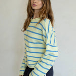 Hailey Button Down Cardigan in Cabana Stripe Light Yellow, side view