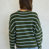 Hailey Button Down Cardigan -  Cabana Stripe - Olive-Blue