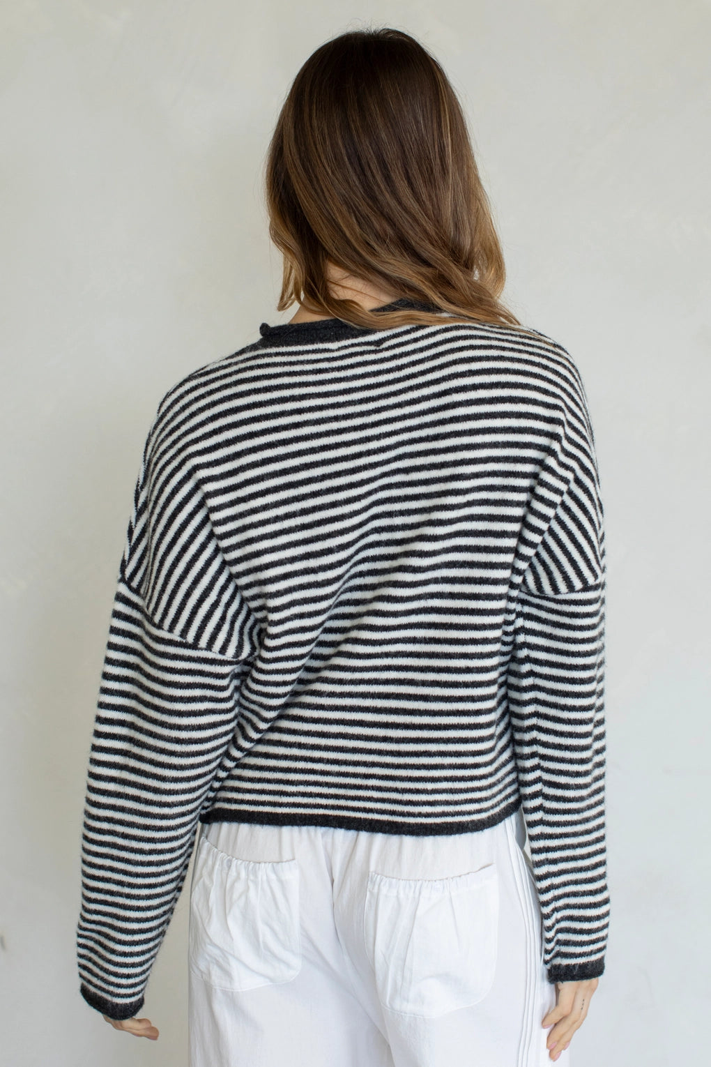 Hailey Button Down Cardigan - Charcoal mini Striped