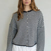 Hailey Button Down Cardigan in charcoal mini striped front view