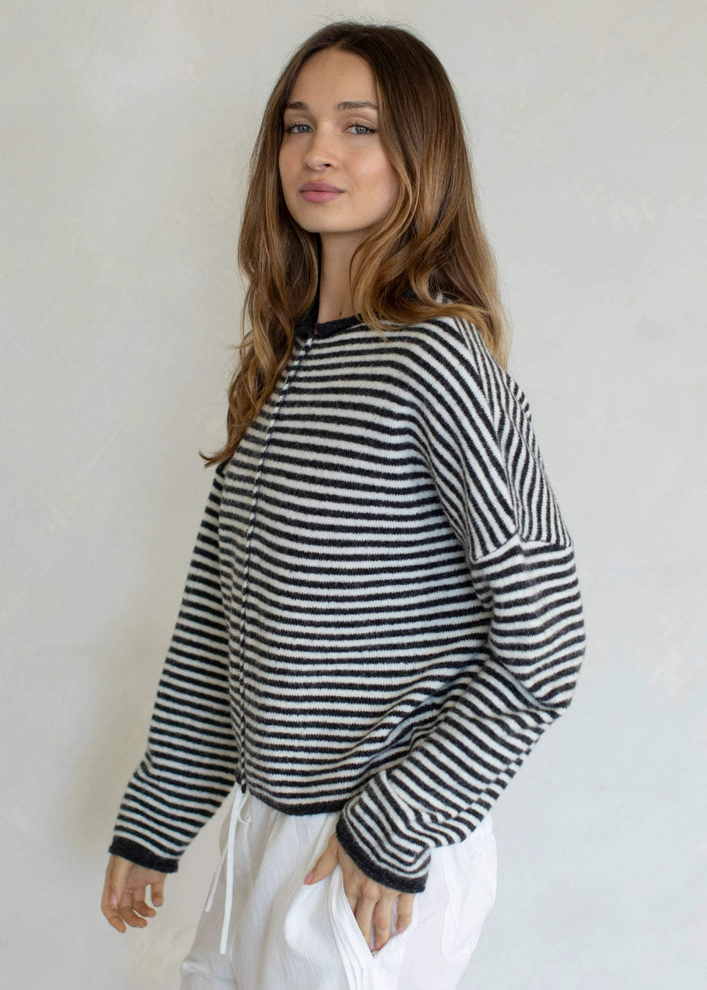 Things Between Piper Cardigan Mini Striped Charcoal - side view