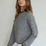 Hailey Button Down Cardigan in charcoal mini striped side view