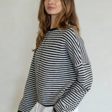 Hailey Button Down Cardigan in charcoal mini striped side view