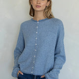 Hailey Button Down Cardigan -  Pin-Striped - Dusty Blue