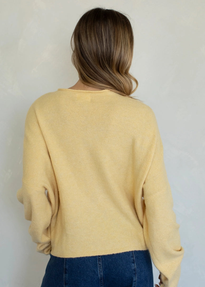 Back view of the Hailey Button Down Cardigan (Piper Cardigan) in honey showing relaxed fit