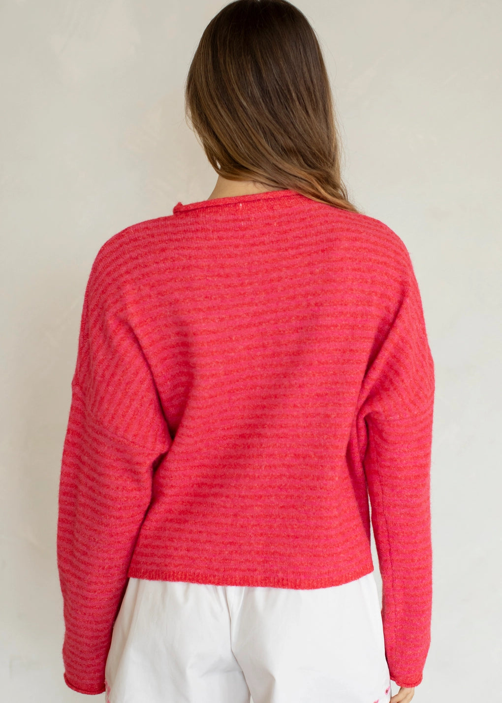 Things Between Piper Cardigan Mini Stripe Cherry Red - back view