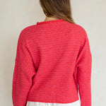 Hailey Button Down Cardigan in mini striped cherry red back view
