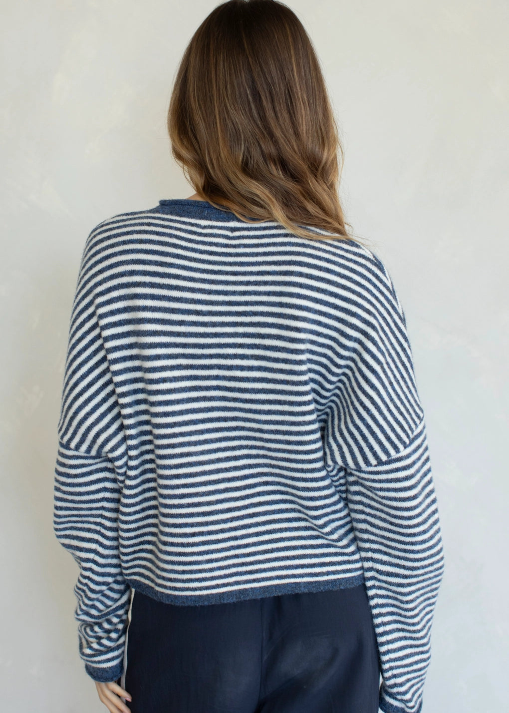 Things Between Piper Cardigan Mini Stripe Denim - back view