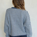 Hailey Button Down Cardigan in mini striped denim back view