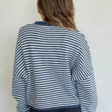 Hailey Button Down Cardigan in mini striped denim back view