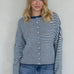Hailey Button Down Cardigan Mini Striped Denim front view women's lightweight cardigan