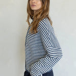 Hailey Button Down Cardigan in mini striped denim side view