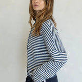 Hailey Button Down Cardigan in mini striped denim side view