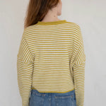 Hailey Button Down Cardigan in Mini Striped Dijon Yellow, back view