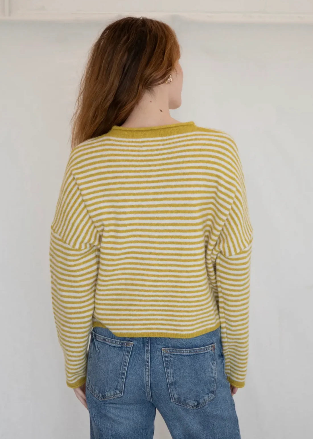 Things Between Piper Cardigan Mini Stripe Dijon Yellow - back view