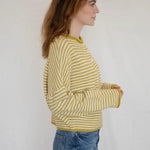 Hailey Button Down Cardigan in Mini Striped Dijon Yellow, side view
