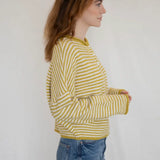 Hailey Button Down Cardigan in Mini Striped Dijon Yellow, side view