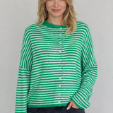 Hailey Button Down Cardigan in mini striped green - front view
