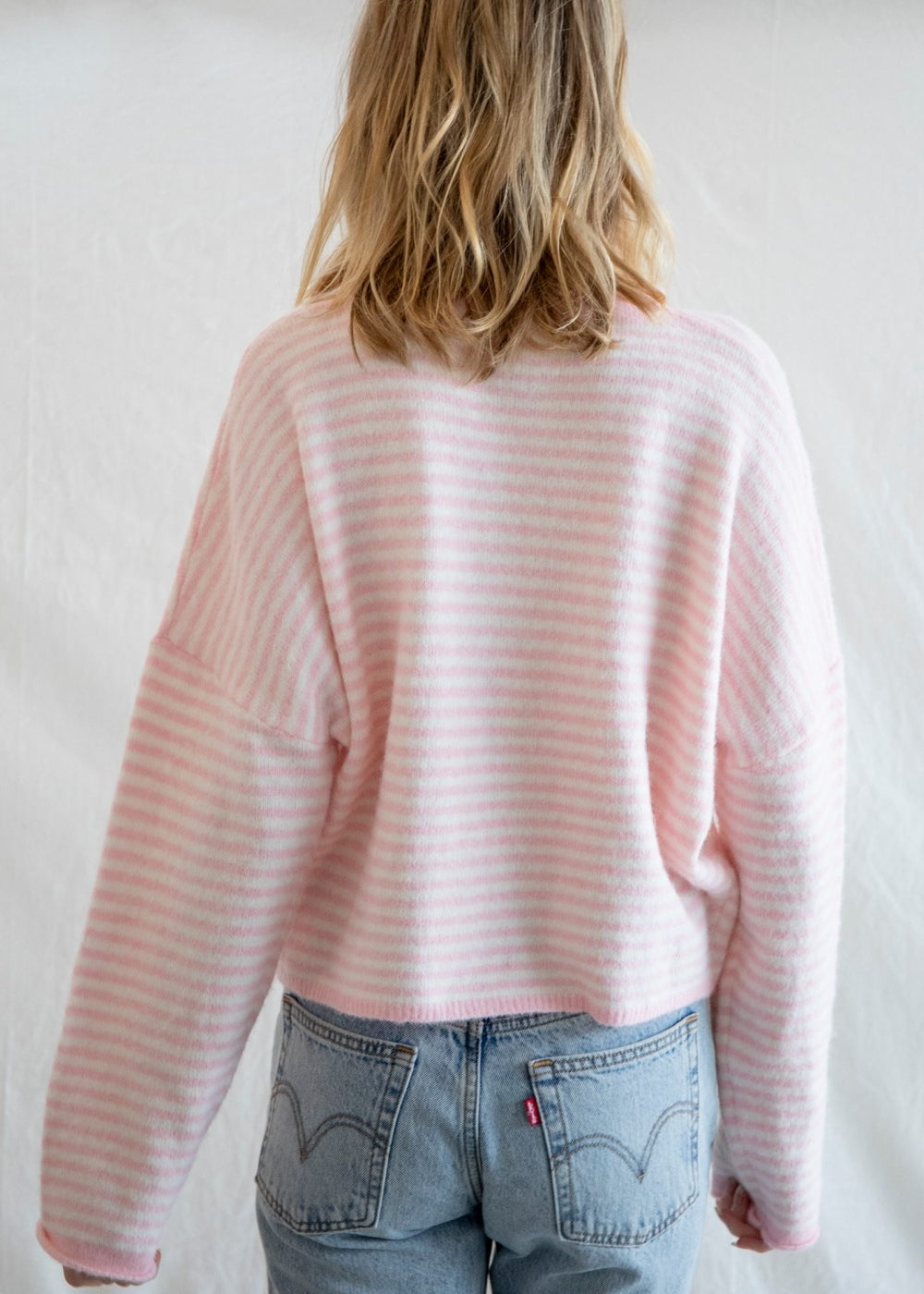 Things Between Piper Cardigan Mini Stripe Pink - back view