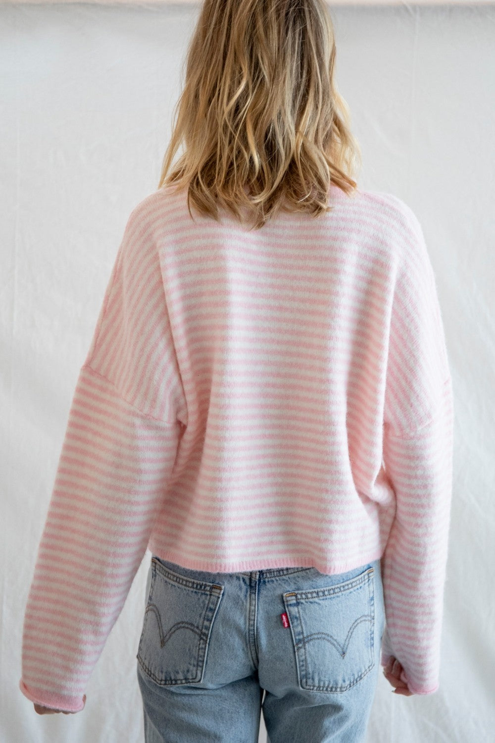 Hailey Mini Striped Pink Cardigan, back view