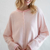 Hailey Button Down Cardigan in Mini Striped Pink, front view