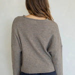 Side view of Hailey Button Down Cardigan in Mocha, lightweight women’s everyday cardigan
