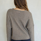 Side view of Hailey Button Down Cardigan in Mocha, lightweight women’s everyday cardigan