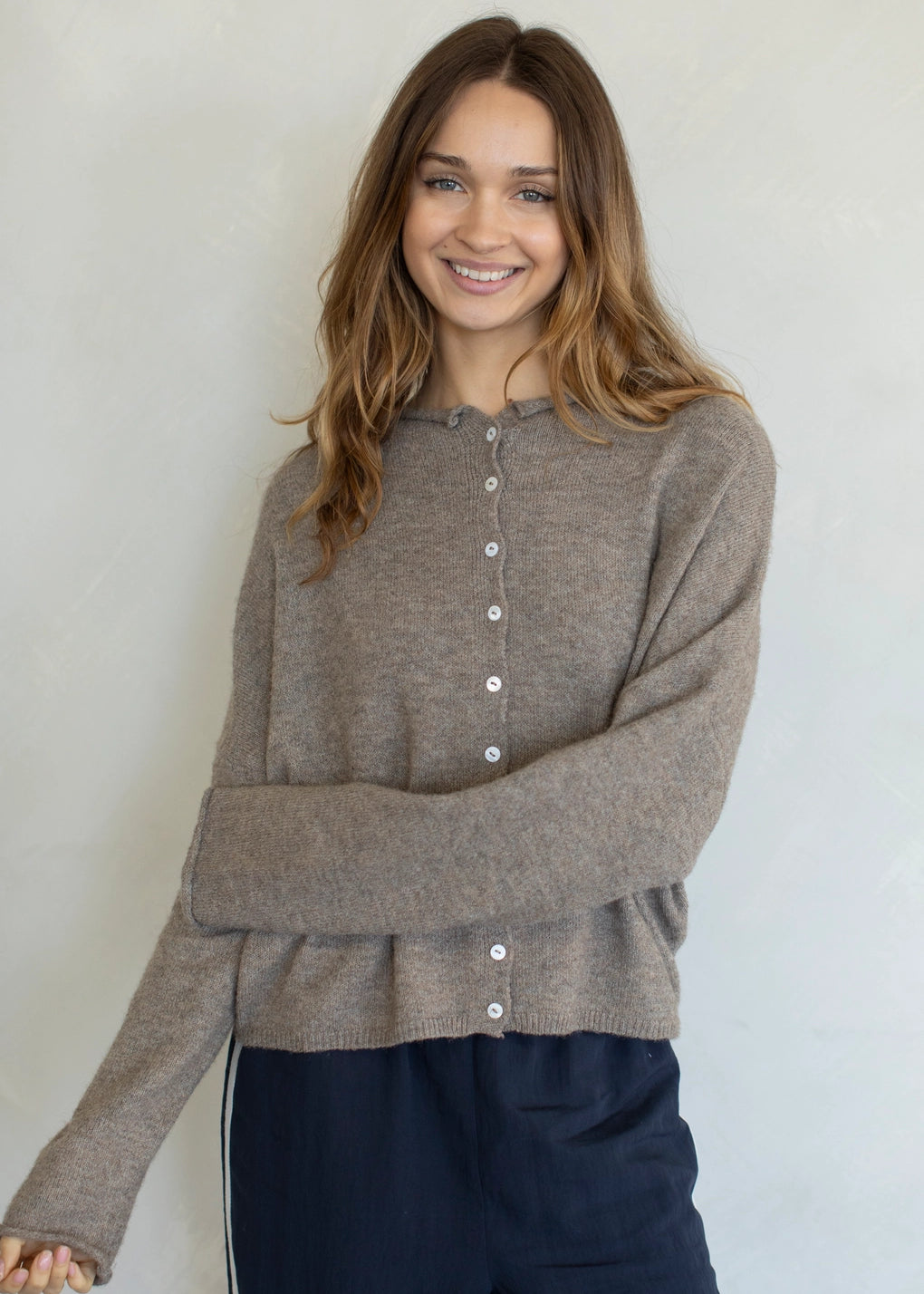 Things Between Piper Cardigan Mocha - front view