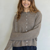 Hailey Button Down Cardigan in Mocha front view, soft lightweight button-down knit cardigan