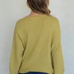 Back view of the Hailey Button Down Cardigan (Piper Cardigan) in moss showing relaxed fit