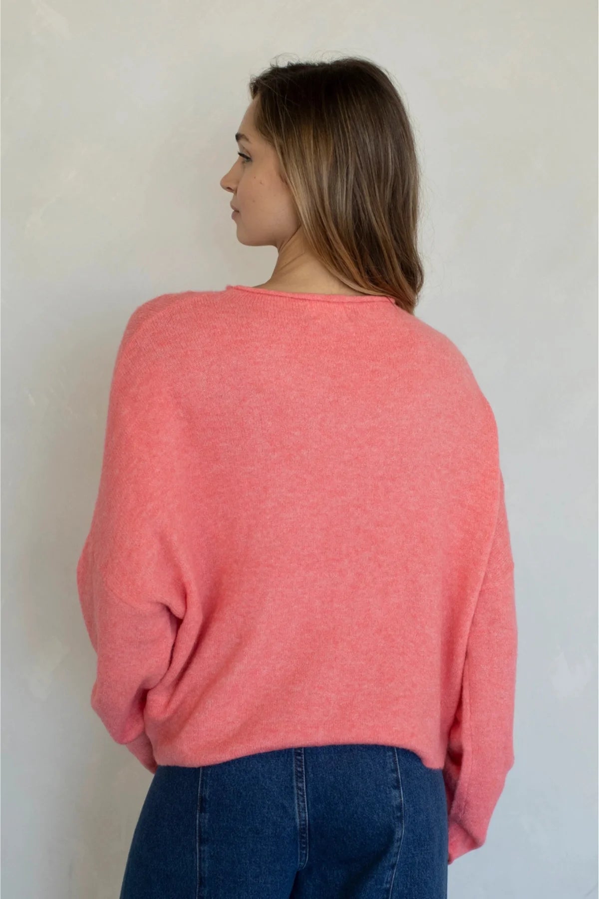 Hailey Button Down Cardigan in Peach, back view