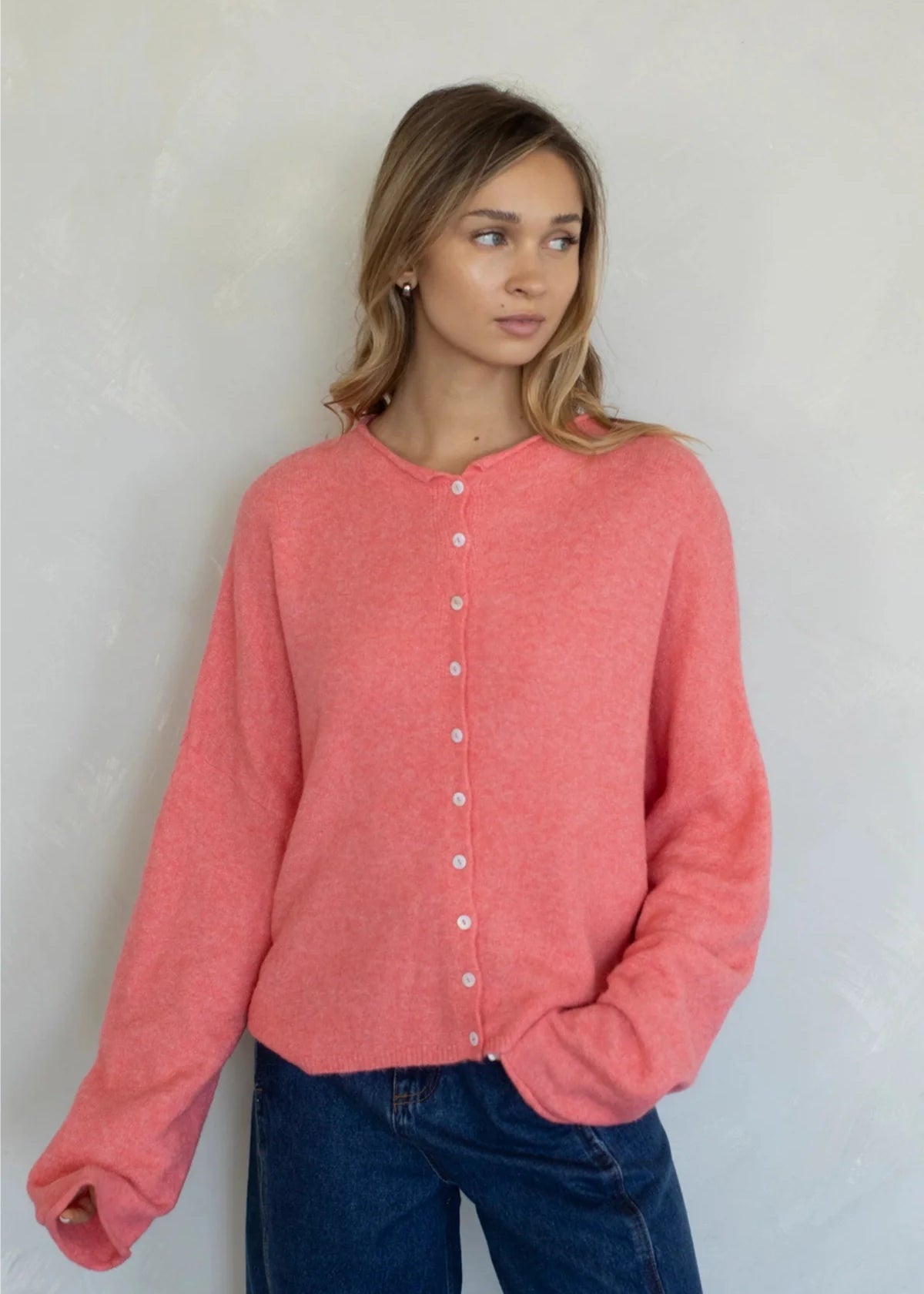 Things Between Piper Cardigan Peach - front view