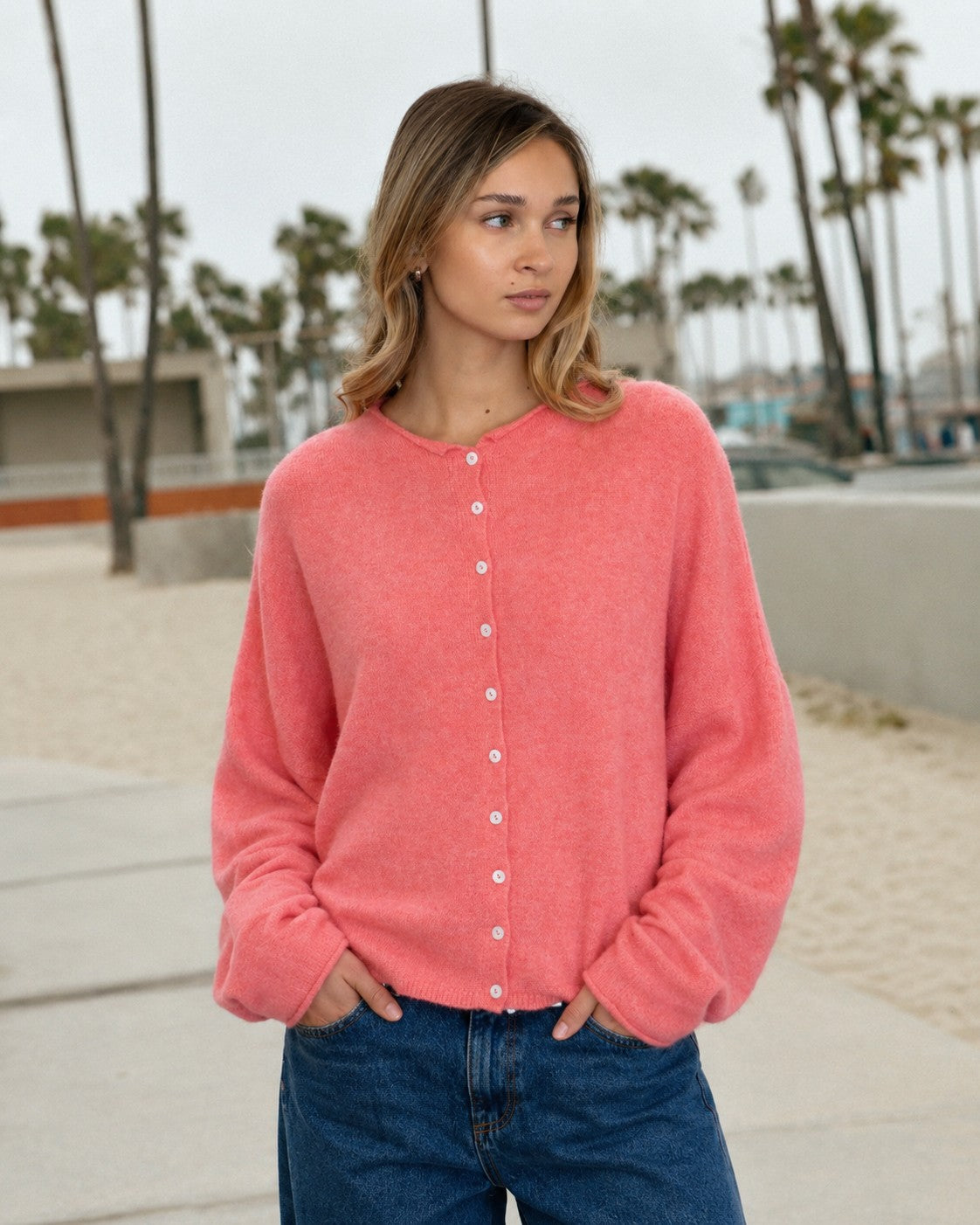 Things Between Piper Cardigan Peach - lifestyle front view