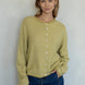 Hailey button down cardigan in honey pin stripe, front view with soft lightweight knit