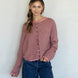 Hailey button down cardigan in rose pin stripe, front view with soft lightweight knit