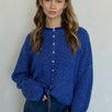 Hailey button down cardigan in royal blue pin stripe, front view
