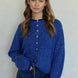 Hailey button down cardigan in royal blue pin stripe, front view